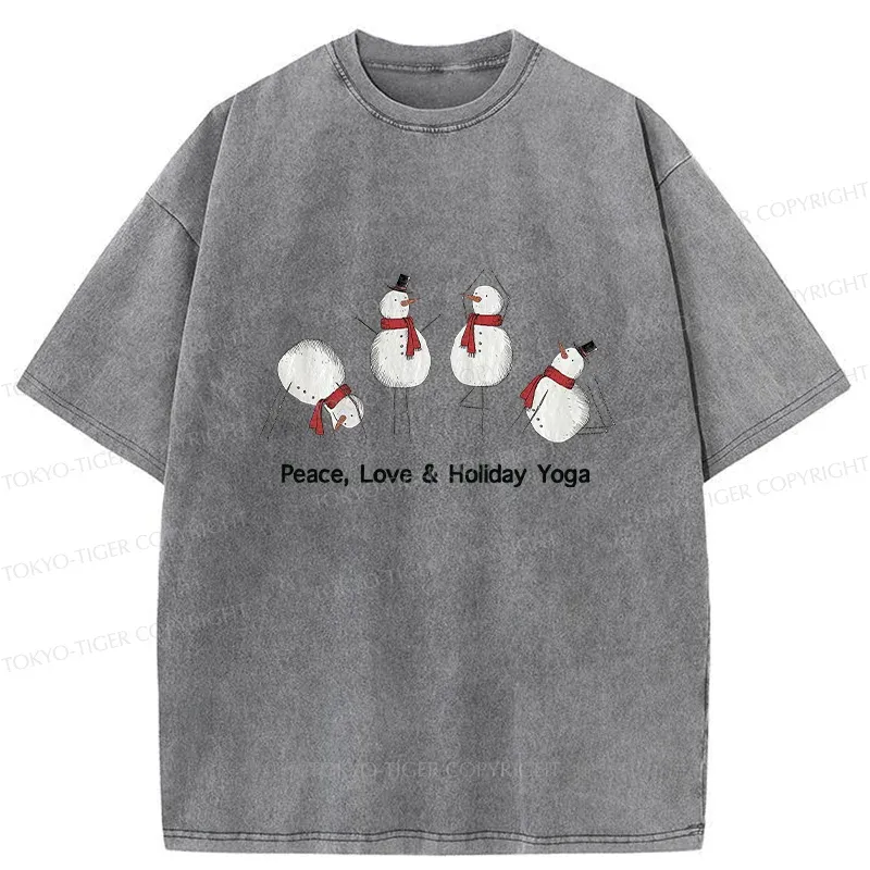 Tokyo-Tiger Snowmen Doing Yoga Washed T-Shirt