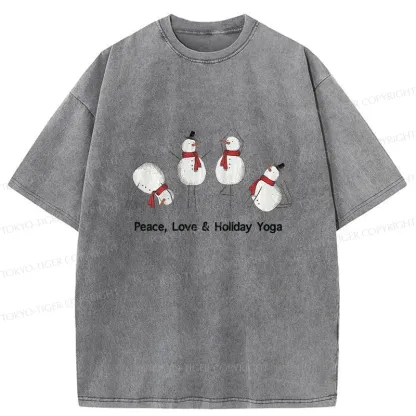 Tokyo-Tiger Snowmen Doing Yoga Washed T-Shirt
