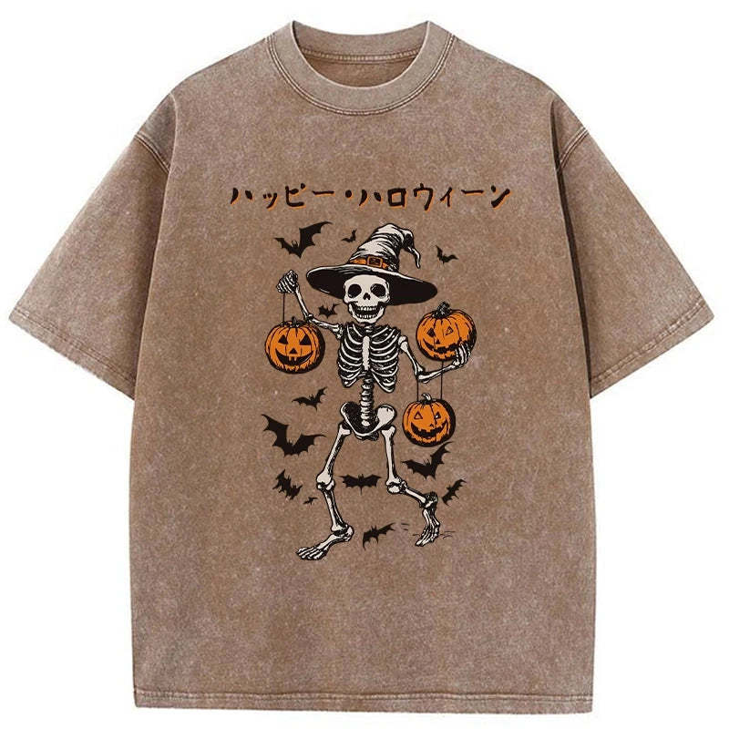 Tokyo-Tiger Skeleton Spooky Season Halloween Washed T-Shirt