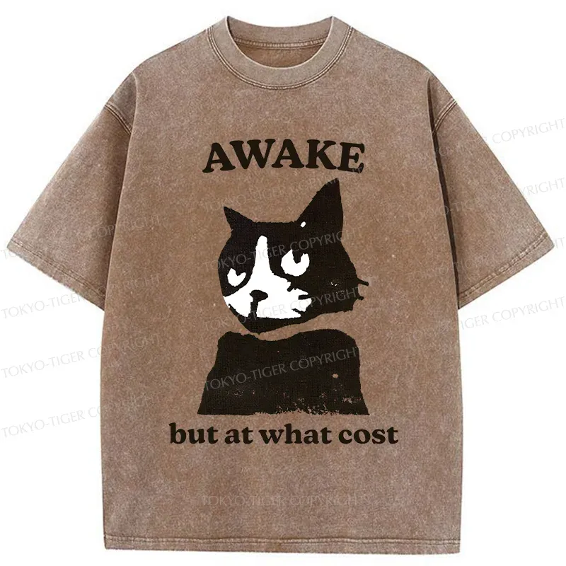 Tokyo-Tiger Awake But At What Cost Cat Washed T-Shirt