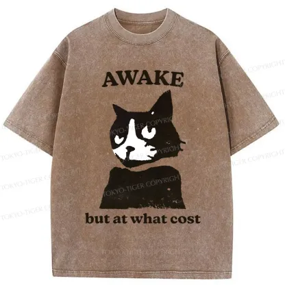 Tokyo-Tiger Awake But At What Cost Cat Washed T-Shirt
