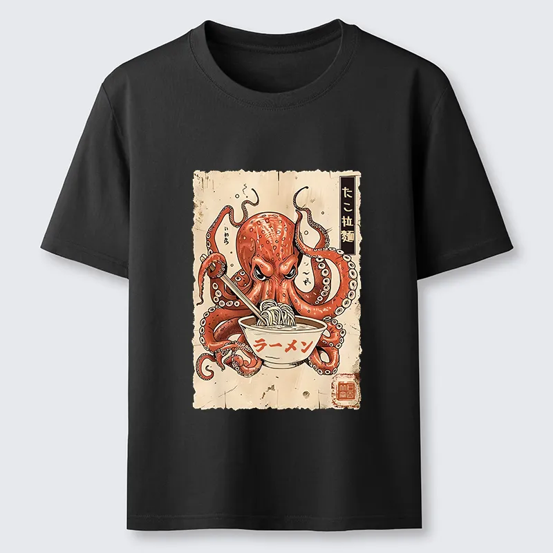 Tokyo-Tiger Retro Octopus Eating Ramen Classic T-Shirt
