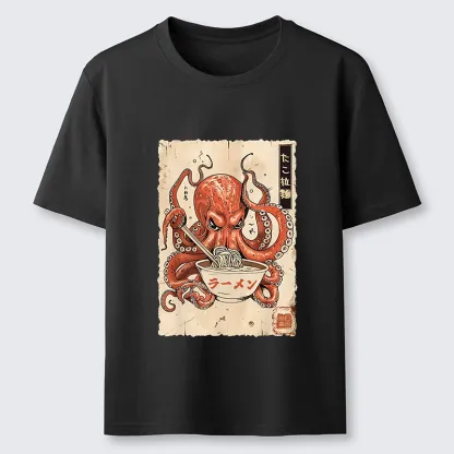 Tokyo-Tiger Retro Octopus Eating Ramen Classic T-Shirt