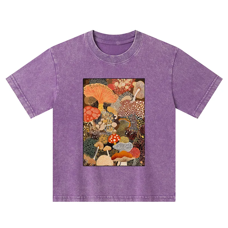 Tokyo-Tiger Psychedelic Mushroom Paintings Kids Washed T-Shirt