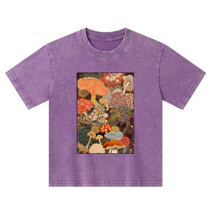 Tokyo-Tiger Psychedelic Mushroom Paintings Kids Washed T-Shirt