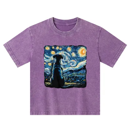 Tokyo-Tiger Starry Night Dog Kids Washed T-Shirt