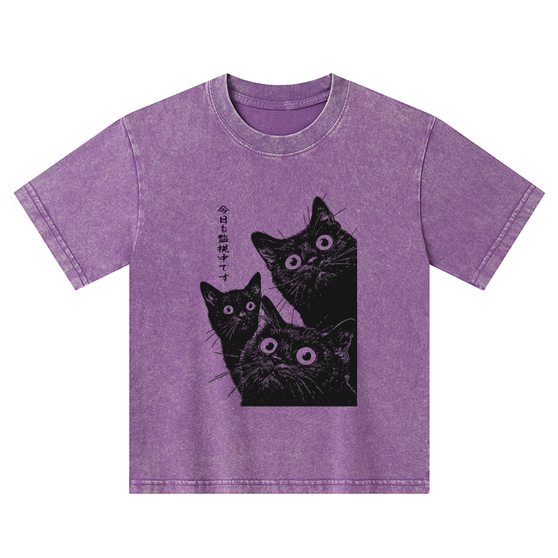 Tokyo-Tiger Three Cats Are Watching You Today Kids Washed T-Shirt