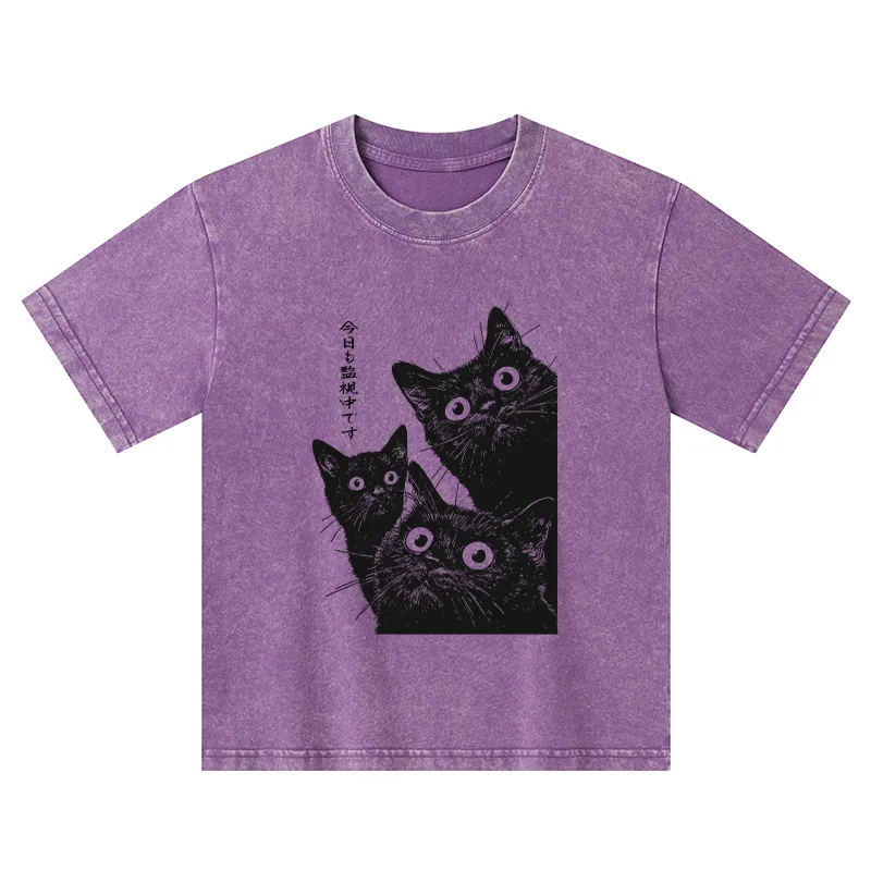 Tokyo-Tiger Three Cats Are Watching You Today Kids Washed T-Shirt