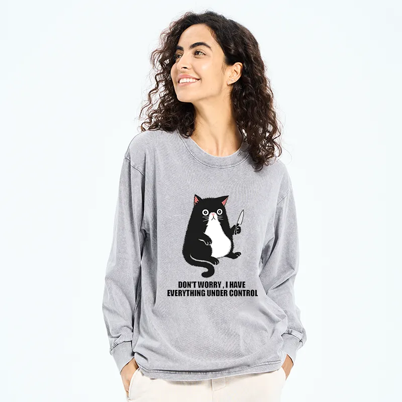 Tokyo-Tiger Cat Said Don't Worry Washed Long Sleeve T-Shirt