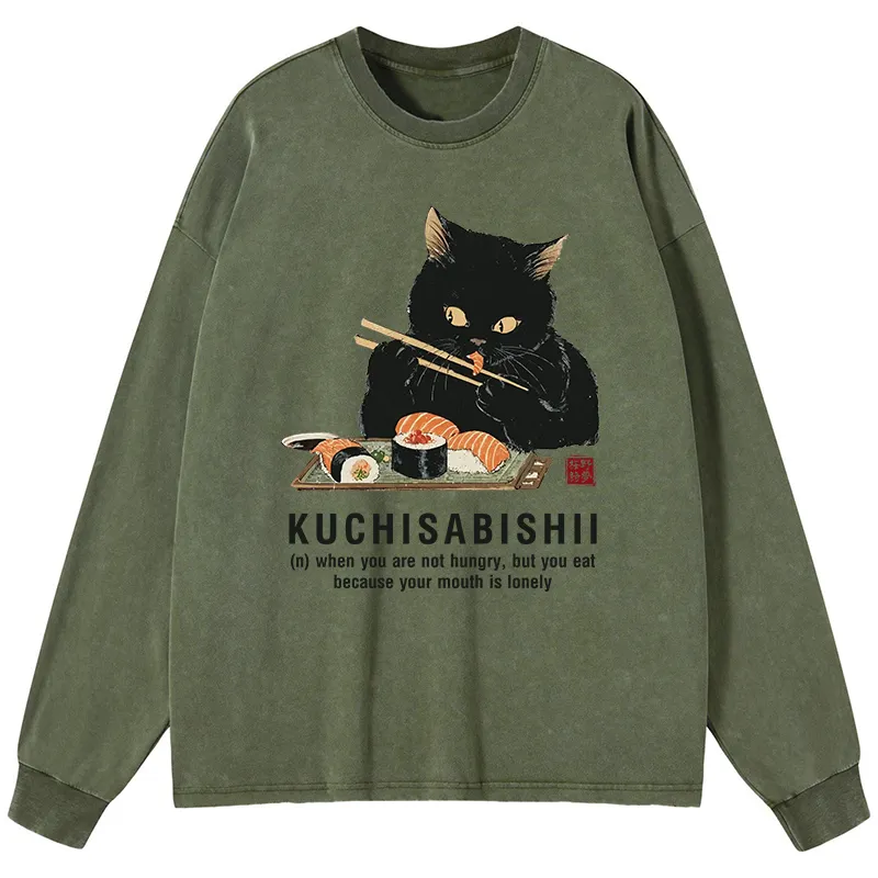 Tokyo-Tiger Cat：Not Hungry, Just Bored Washed Long Sleeve T-Shirt