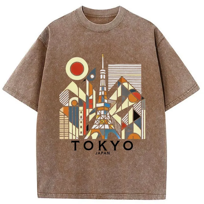 Tokyo-Tiger Tokyo 3D Architecture Washed T-Shirt