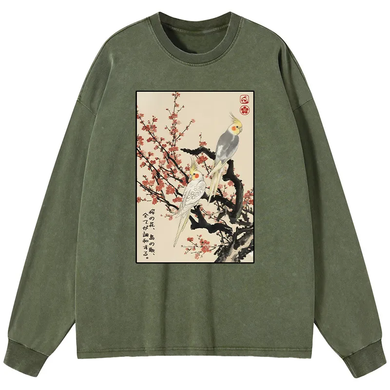 Tokyo-Tiger Whispers of Silent Blossoms Washed Long Sleeve T-Shirt