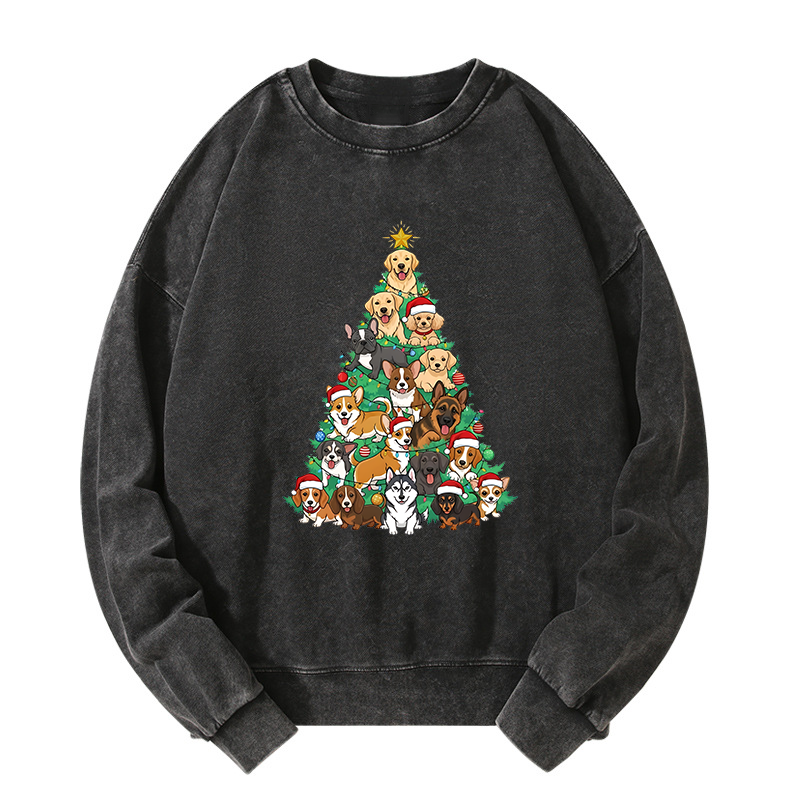 Tokyo-Tiger Christmas Tree Dog Funny Washed Sweatshirt