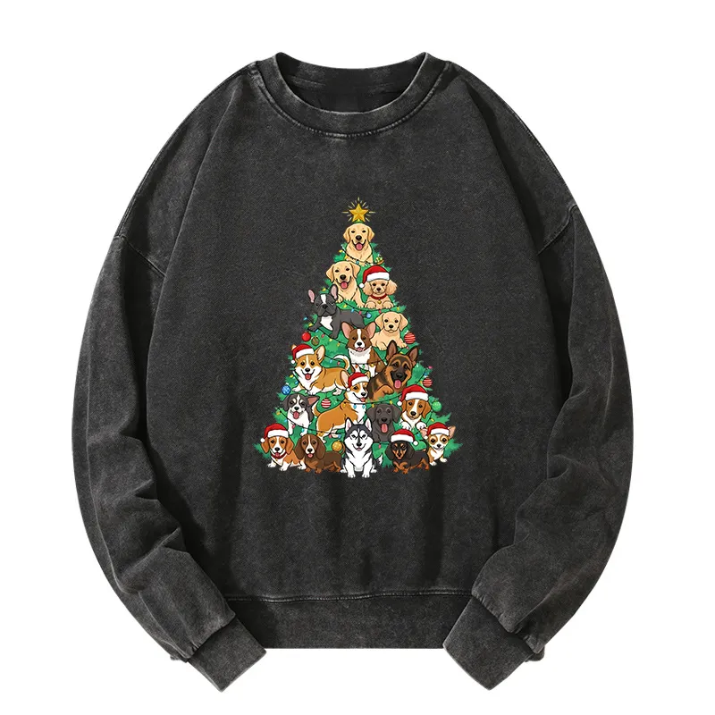 Tokyo-Tiger Christmas Tree Dog Funny Washed Sweatshirt