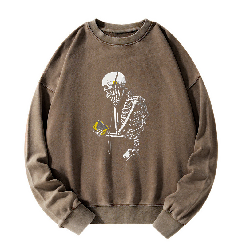Tokyo-Tiger Skeleton Listening To Music Washed Sweatshirt