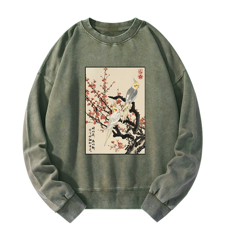 Tokyo-Tiger Whispers of Silent Blossoms Washed Sweatshirt