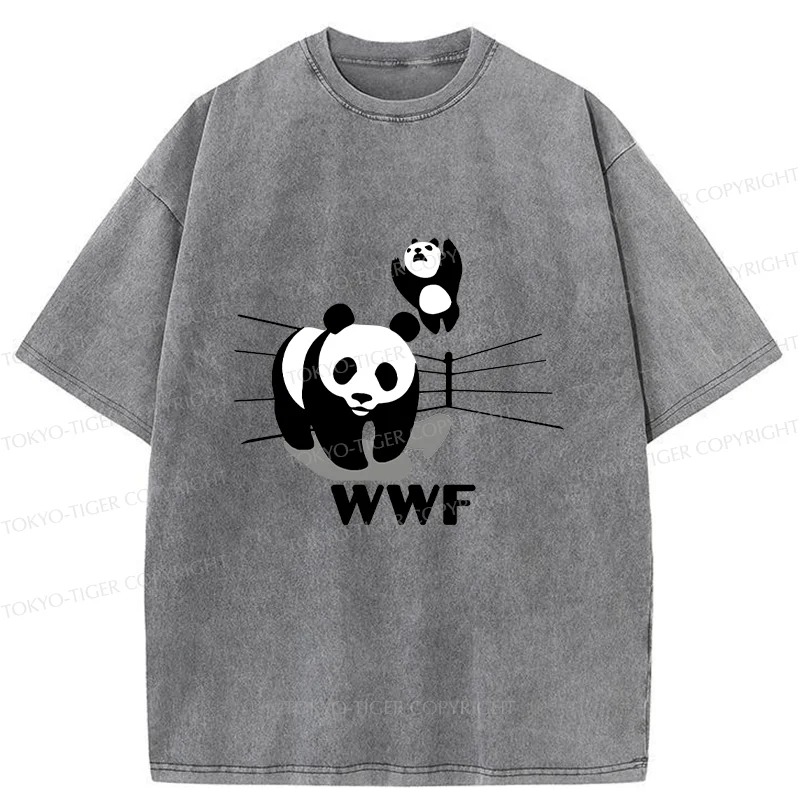 Tokyo-Tiger Wrestling Pandas Meme Washed T-Shirt