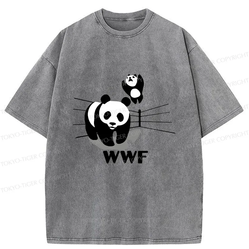 Tokyo-Tiger Wrestling Pandas Meme Washed T-Shirt