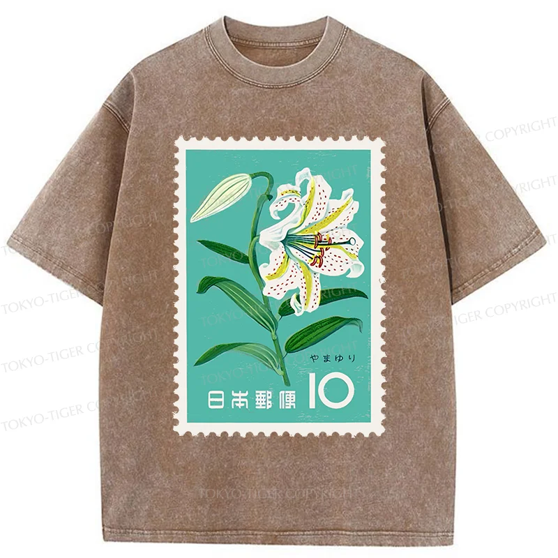 Tokyo-Tiger Japanese Stamps Washed T-Shirt