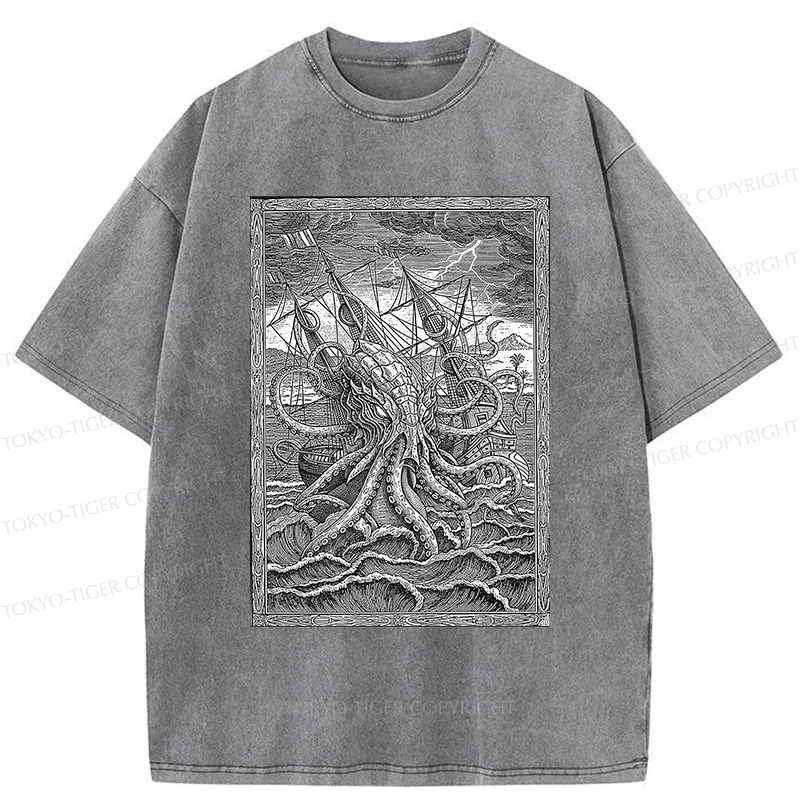 Tokyo-Tiger Octopus Attack Washed T-Shirt