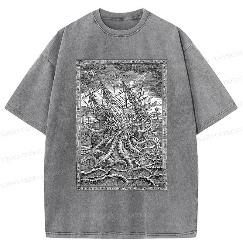 Tokyo-Tiger Octopus Attack Washed T-Shirt