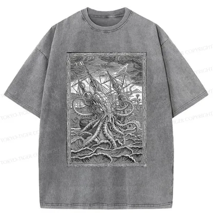 Tokyo-Tiger Octopus Attack Washed T-Shirt