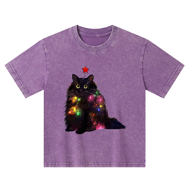 Tokyo-Tiger Christmas Lights Cat Kids Washed T-Shirt