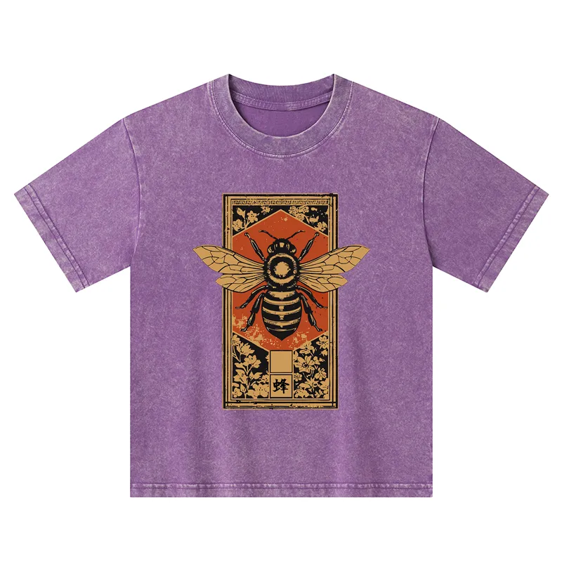 Tokyo-Tiger Japanese Bee Art Kids Washed T-Shirt