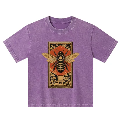 Tokyo-Tiger Japanese Bee Art Kids Washed T-Shirt