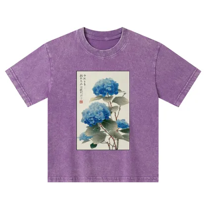 Tokyo-Tiger Ukiyoe Hydrangeas: A Reflection of the Soul Kids Washed T-Shirt