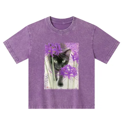 Tokyo-Tiger A Cat Among The Flowers Kids Washed T-Shirt