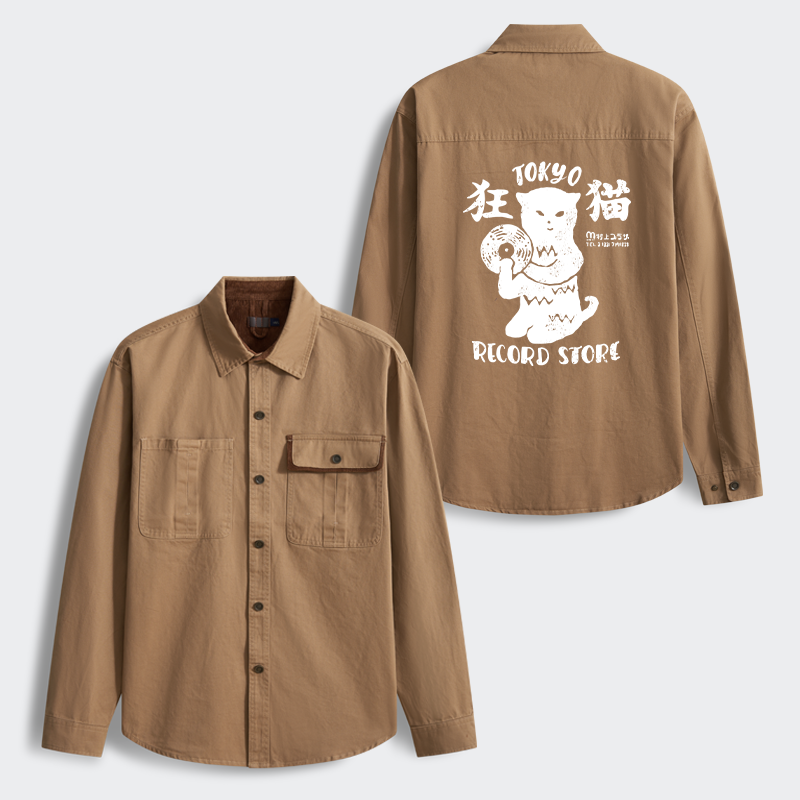 Tokyo-Tiger Tokyo Record Store Cat CD Men's Corduroy Work Jacket