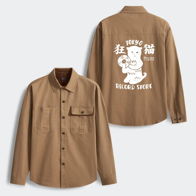 Tokyo-Tiger Tokyo Record Store Cat CD Men's Corduroy Work Jacket