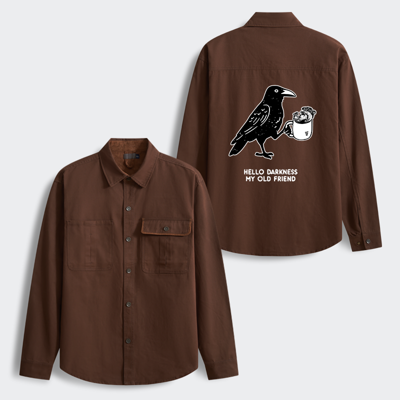 Tokyo-Tiger Crow Drinking Black Coffee Funny Men's Corduroy Work Jacket
