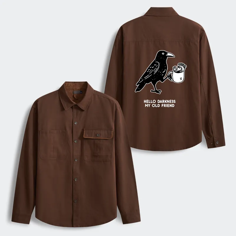 Tokyo-Tiger Crow Drinking Black Coffee Funny Men's Corduroy Work Jacket