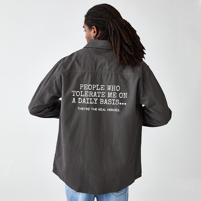 Tokyo-Tiger Anyone Who Puts Up With Me Is A Hero Men's Corduroy Work Jacket