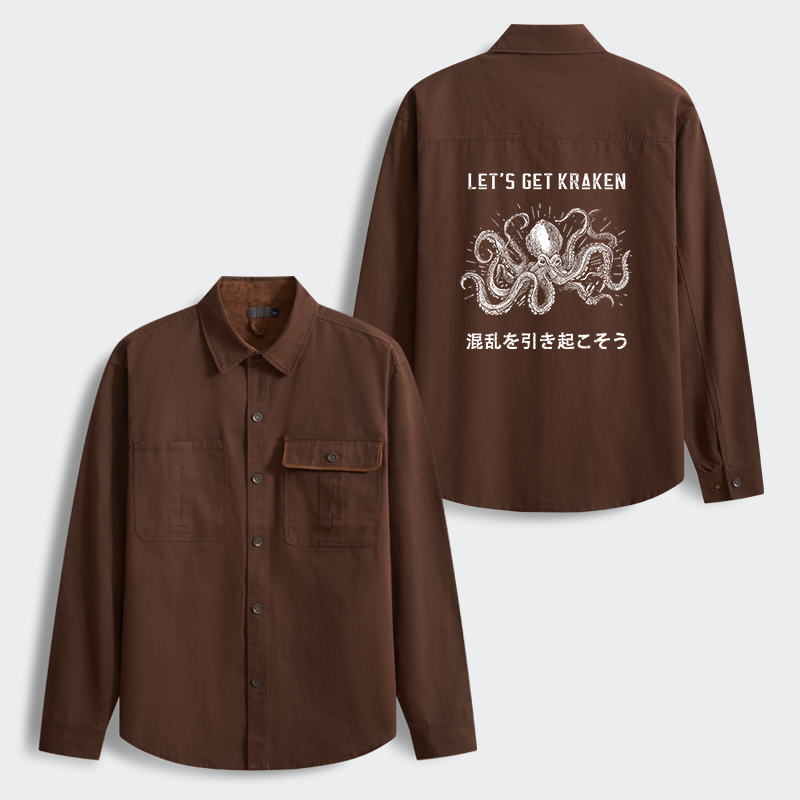 Tokyo-Tiger Funny Octopus：Let’s Get Kraken Men's Corduroy Work Jacket