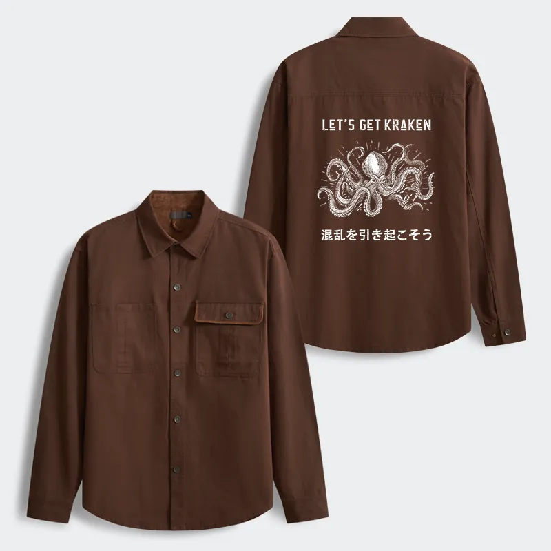Tokyo-Tiger Funny Octopus：Let’s Get Kraken Men's Corduroy Work Jacket