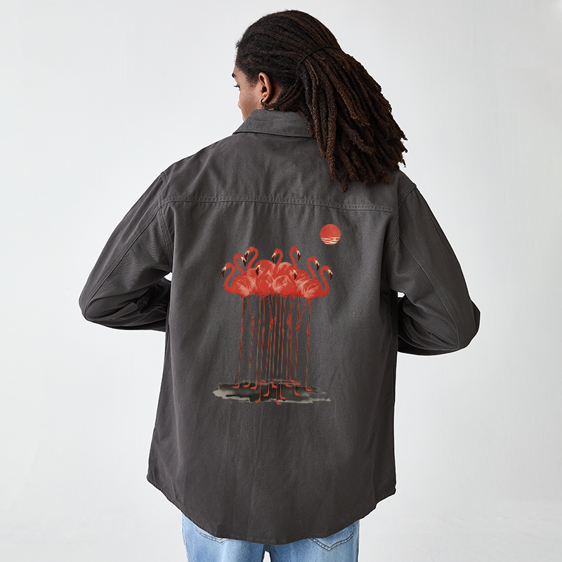 Tokyo-Tiger Flamingos at Dusk Men's Corduroy Work Jacket