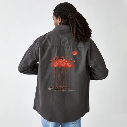 Tokyo-Tiger Flamingos at Dusk Men's Corduroy Work Jacket