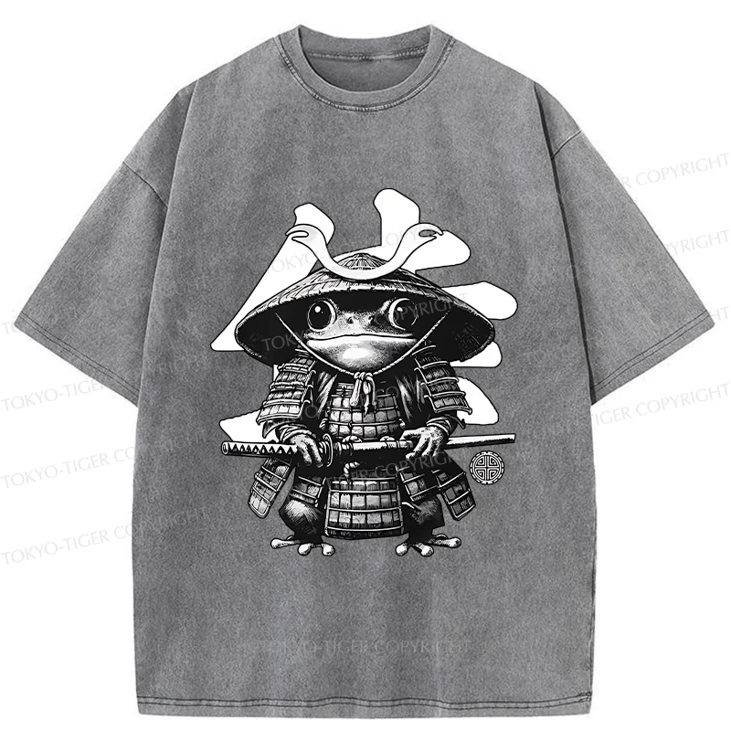 Tokyo-Tiger Frog Japanese Samurai Retro Washed T-Shirt