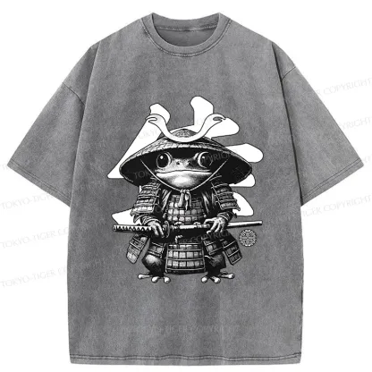Tokyo-Tiger Frog Japanese Samurai Retro Washed T-Shirt