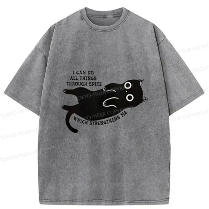 Tokyo-Tiger Cat Can Do All Things Spite Washed T-Shirt