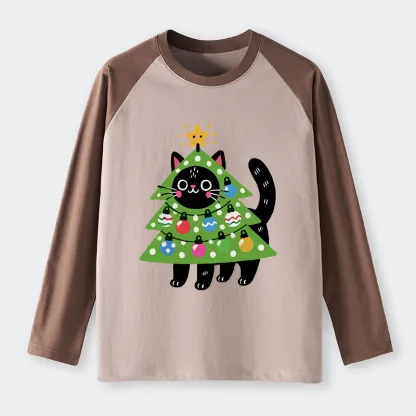 Tokyo-Tiger Christmas Tree Cat Raglan Long Sleeve T-shirt