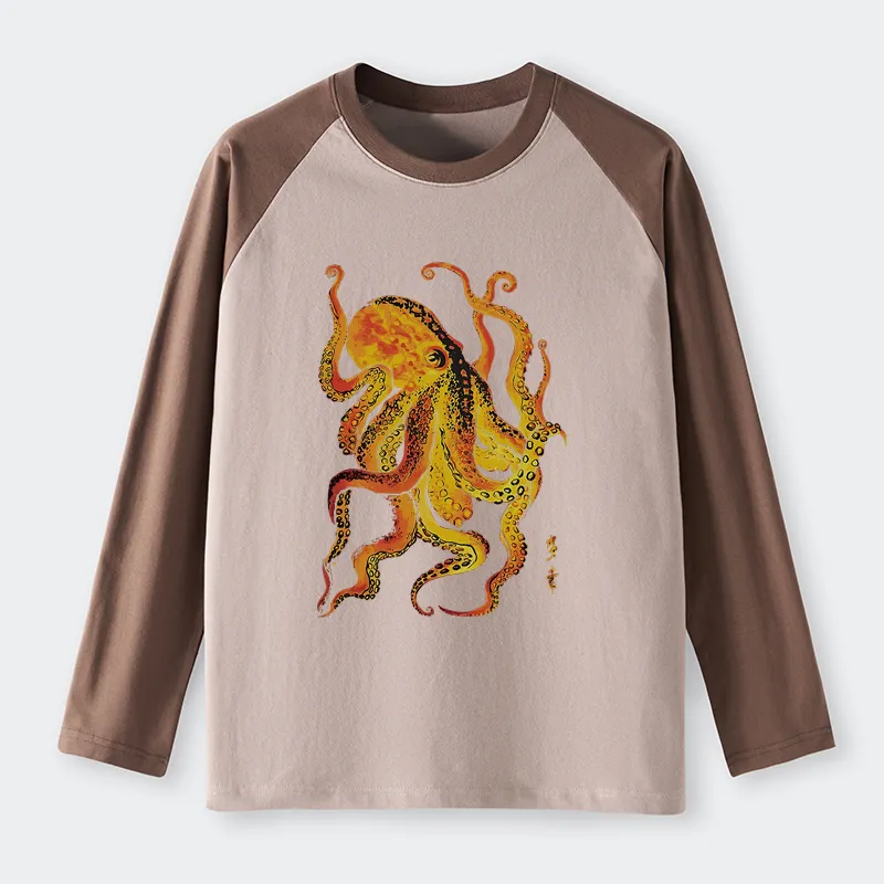 Tokyo-Tiger Deep Sea Gorgeous Octopus Raglan Long Sleeve T-shirt