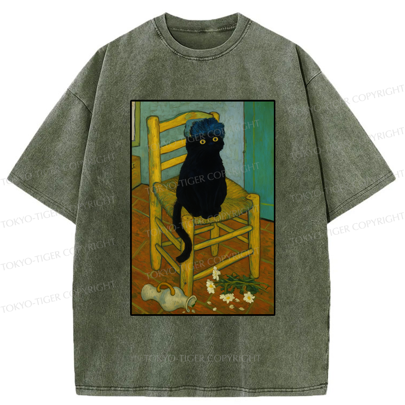 Tokyo-Tiger Black Cat or Van Gogh Washed T-Shirt