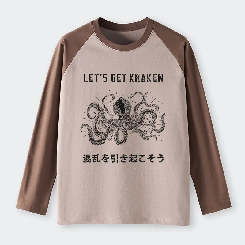 Tokyo-Tiger Funny Octopus：Let’s Get Kraken Raglan Long Sleeve T-shirt