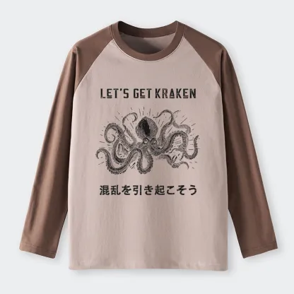 Tokyo-Tiger Funny Octopus：Let’s Get Kraken Raglan Long Sleeve T-shirt