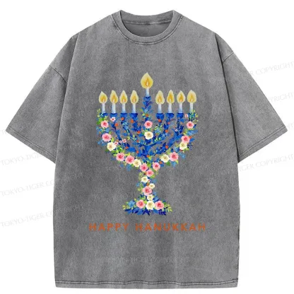 Tokyo-Tiger Hanukkah Candles Washed T-Shirt