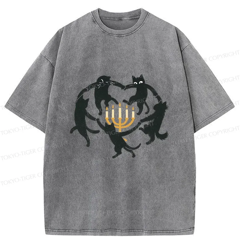 Tokyo-Tiger Hanukkah Black Cat Washed T-Shirt